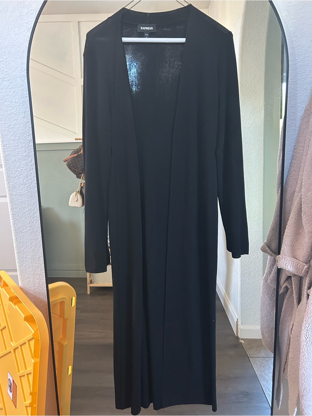 Express Black Long-Sleeve Open-Front Longline Cardigan